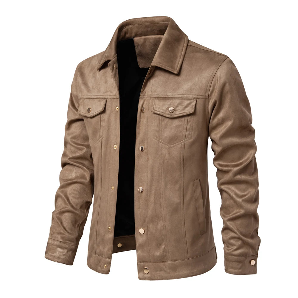 2023 Nieuwe herfst-winter suède leren jas herenmode luxe casual omslagkraag herenjas