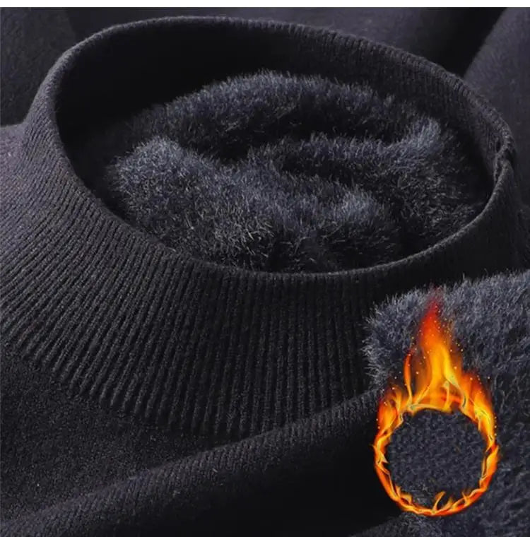 Plüschiger Herren-Strickpullover mit Rollkragen und samtgepolstertem, warmem Pullover, Herbst/Winter, lässiger Pullover mit dickem Boden und O-Ausschnitt