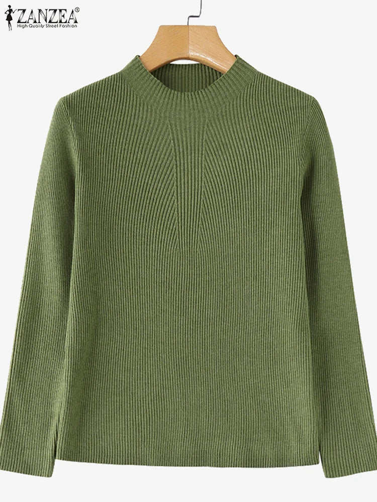 Women Sweaters Autumn Winter New Fashion Long Sleeve Solid Colour Knitted Sweater Casual Loose Basic Pullover