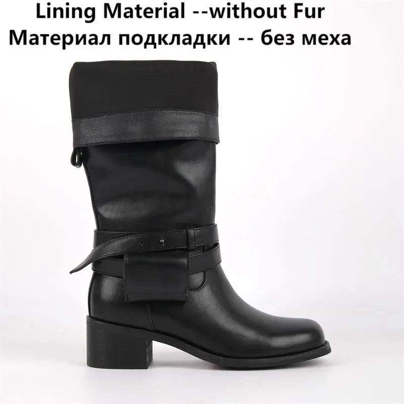 Women Round Toe Knee High Boots Low Heel Fashion Pull on Wide Calf Boots