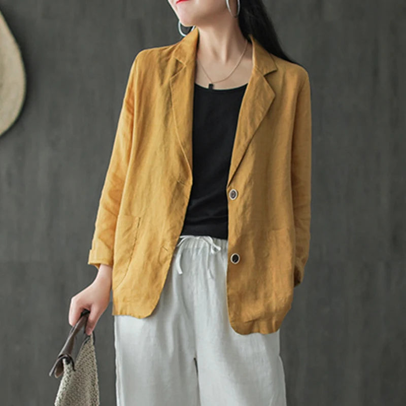 Elegant Solid Blazer Women Autumn Overcoats Casual Long Sleeve Single Button Coats Female Lapel Outwears Oversized