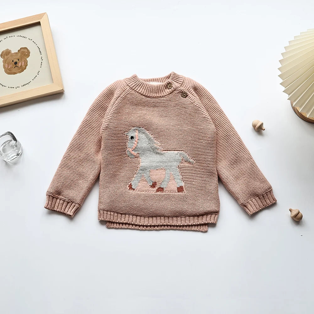 Winter New Cartoon Kids Baby Sweaters Fur Lining Kids Knitwear Fleece Boys Girls Pullover Coat 1-6Y Unisex