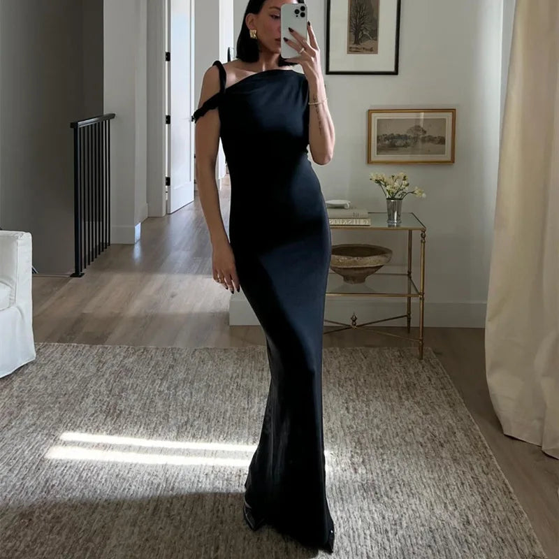Smooth Bandage Dress Woman Summer Sexy Irregular Solid Sheath Chic Stretch Body-Shape Birthday Party Elegant Bodycon