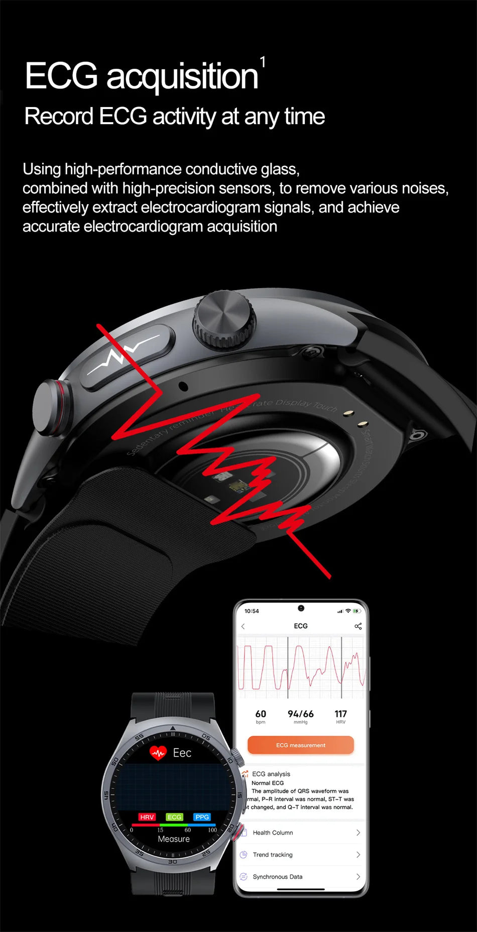 Airbagtype Bloeddruk Smartwatches Bloedzuurstof Sportoproep Gezondheidsmonitoring Saffierglas AMOLED Luchtpomp Smartwatch met NFC