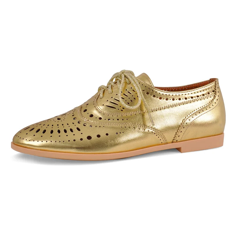 Women Round Toe Hollow Lace-up Loafers Flats Shoes Daily Elegant Flats