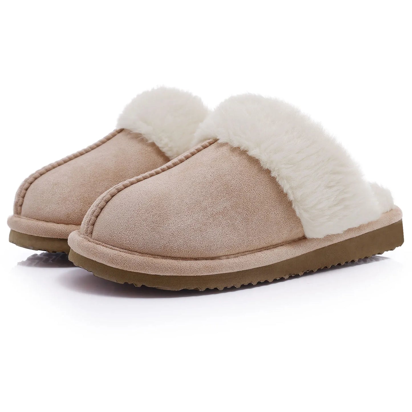 Unisex Winter Fur Slippers Home Suede Mules Short Plush Slippers For Indoor Warm Cosy Fuzzy Flats Slides For Men & Women