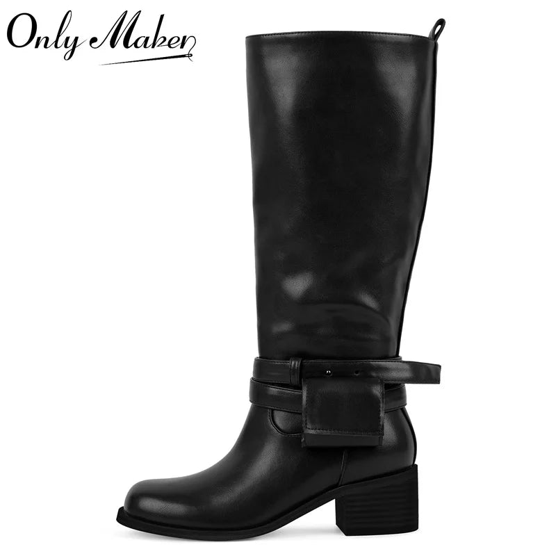 Women Knee High Boots Heeled Fashion Winter Gothic Matte Motorcycle Boots