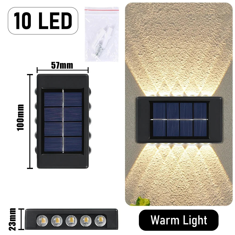 10 LED Solar Wandlamp Buiten Waterdicht Zonne-energie Licht Omhoog en Omlaag Verlicht Huis Tuin Veranda Tuindecoratie