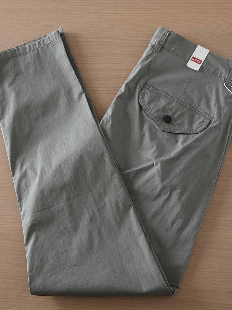 2025 Summer New American Retro Thin Quick-drying Elastic Commute Pants Men's Simple 97% Cotton Washed Casual Straight Trousers