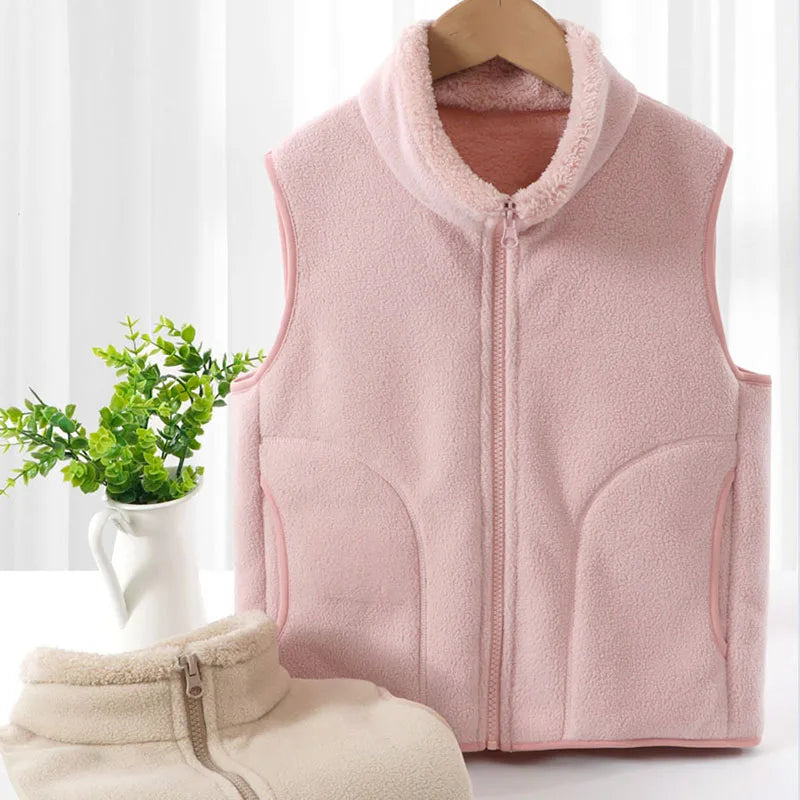 Boys' Winter Warm Vest Solid Colour Big Pocket Waistcoat Zipper Korean Kids Loose Sleeveless Jacket For Children 4-12T