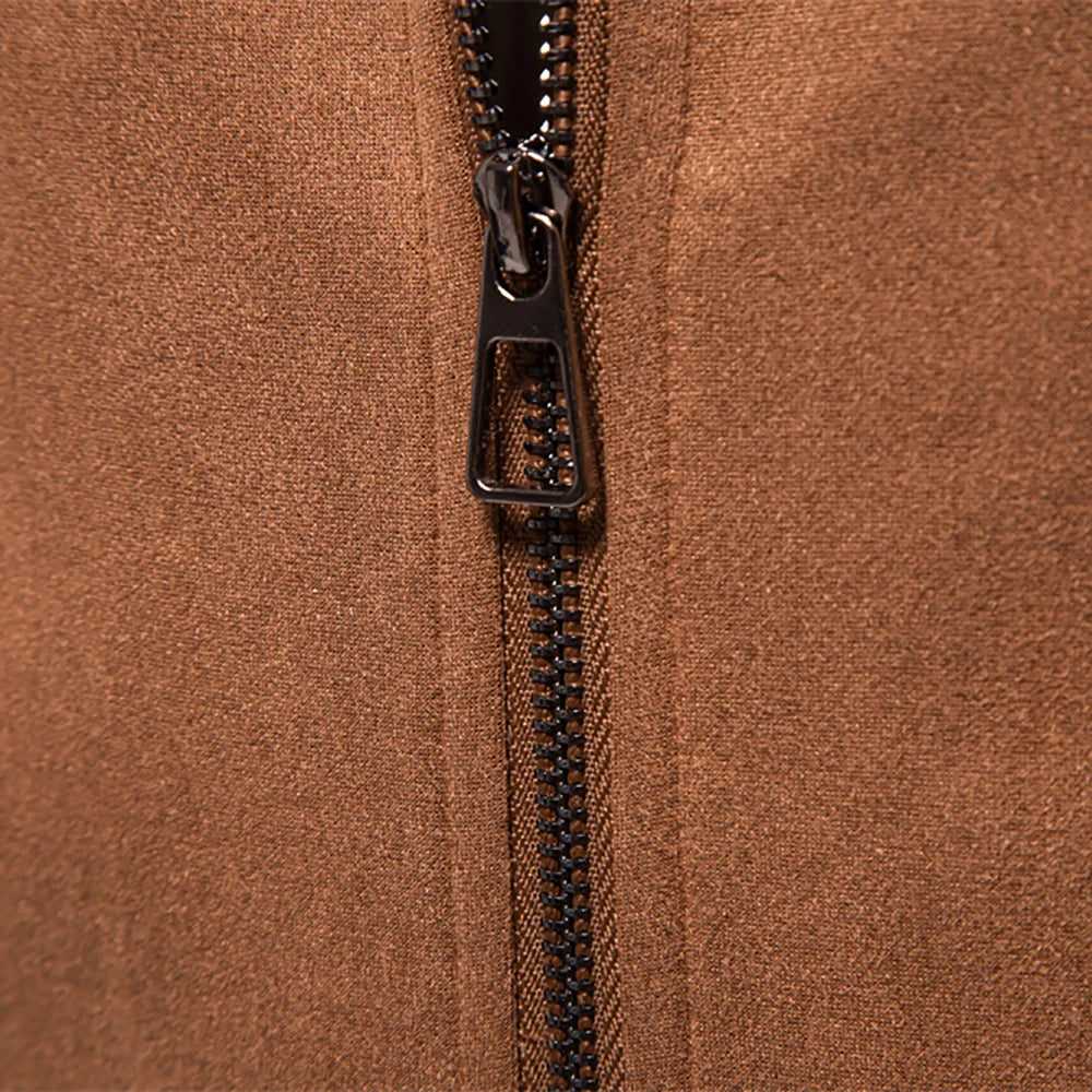 Men's Brown Suede Turn Down Collar Jacket Casual Business Faux Leather Trucker Jackets Coat For Men