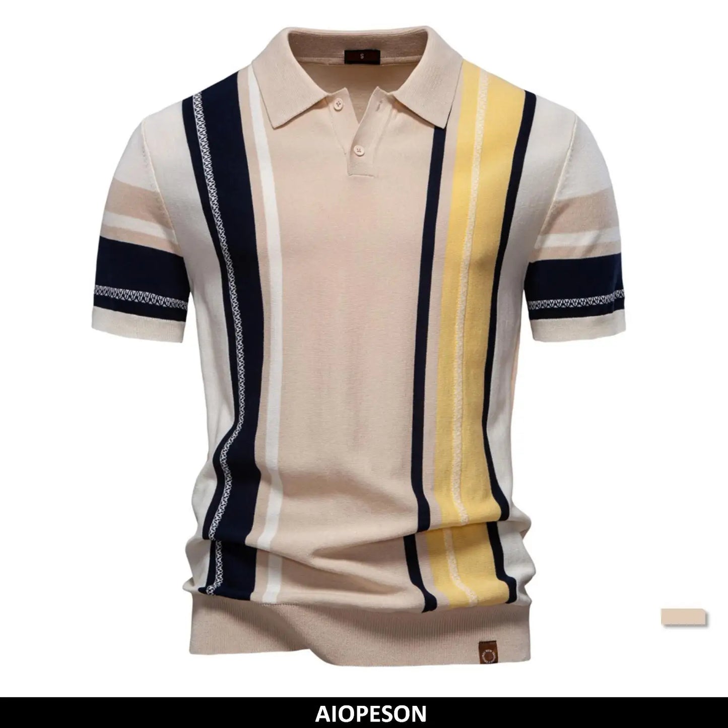 2025 Men's Breathable Striped Contrast Panel Polo Shirt - Lightweight Summer Casual Knit Top with Mesh Inserts