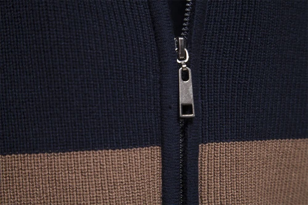 Men's Autumn and Winter Patchwork Colour Sweater For Men Zipper Cardigans High Quality Male Cotton Sweater
