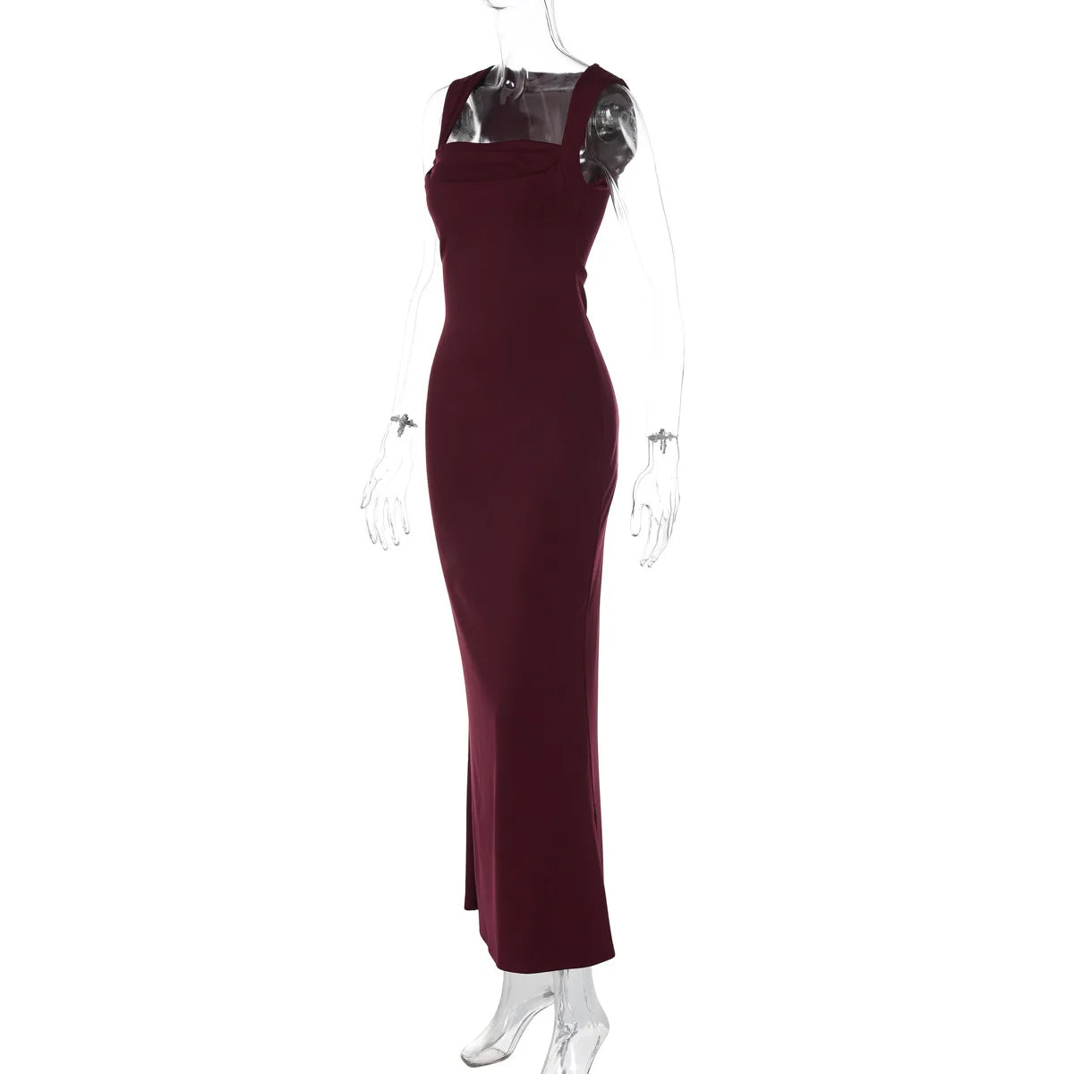 Square Neck Elegant Maxi Dress Club Party Outfits Solid Sexy Sleeveless Birthday Evening Bodycon Dresses Gown