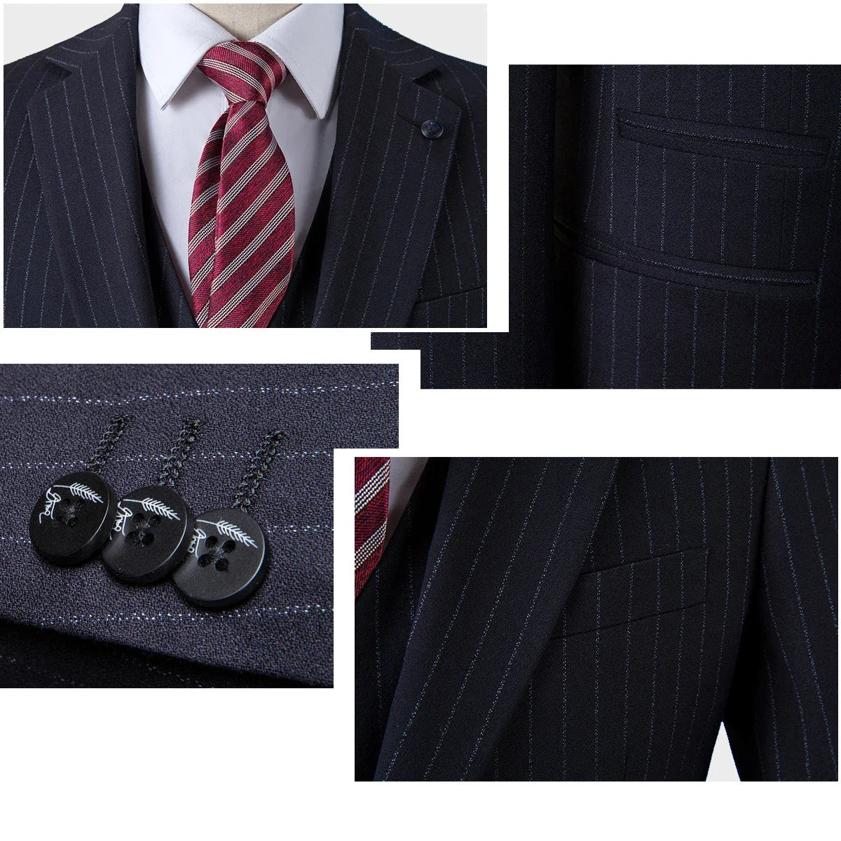 Men's Premium British Striped Suits, Business Formal Dress, Wedding, and Groom, Slim-Fit, Coat Vest & Pants - Customized Sizes Available