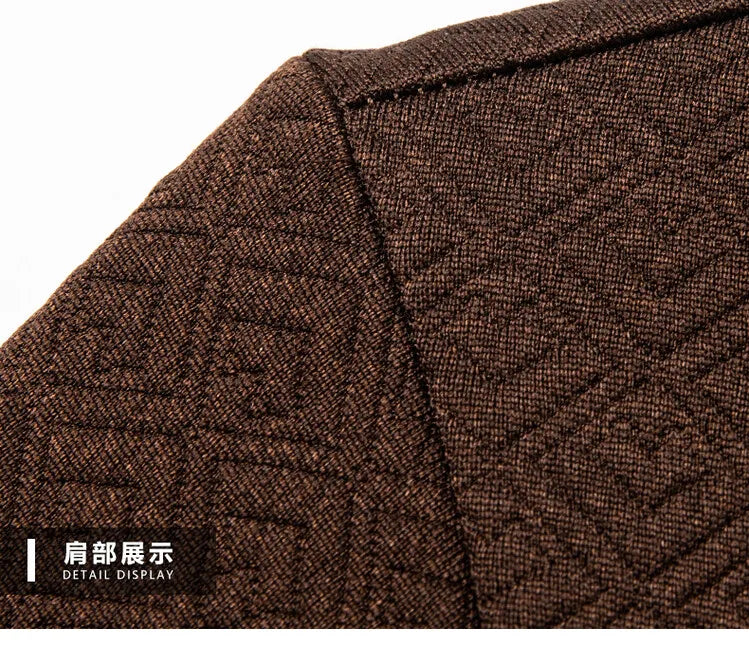 Men's Zipper Stand-Up Collar Long Sleeve T-shirt, Autumn & Winter Fashion Brand Loose Pullover With Advanced Geometric Jacquard Fabric