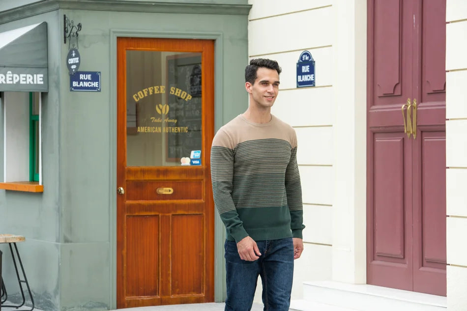 Men's Cotton Sweater Fashion Casual O-Neck Spliced Pullovers Knitted Sweater Male Warm Sweaters