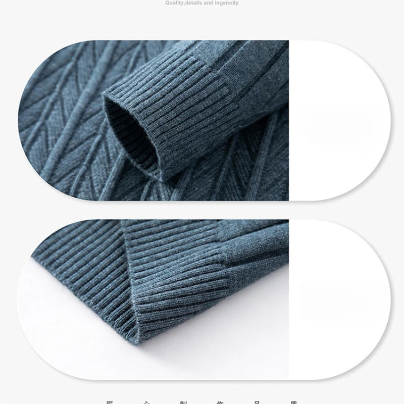 Men's High-Quality Semi-High-Neck, Business Casual Warm Sweater, Stretchy Striped Male Pullover Sizes M-4XL