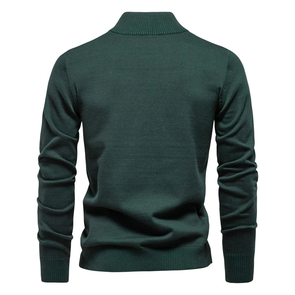 Men's Quarter Zip Cotton Pullover Sweaters Solid Colour Casual Social Knitted Mock Neck Polo Sweaters for Men