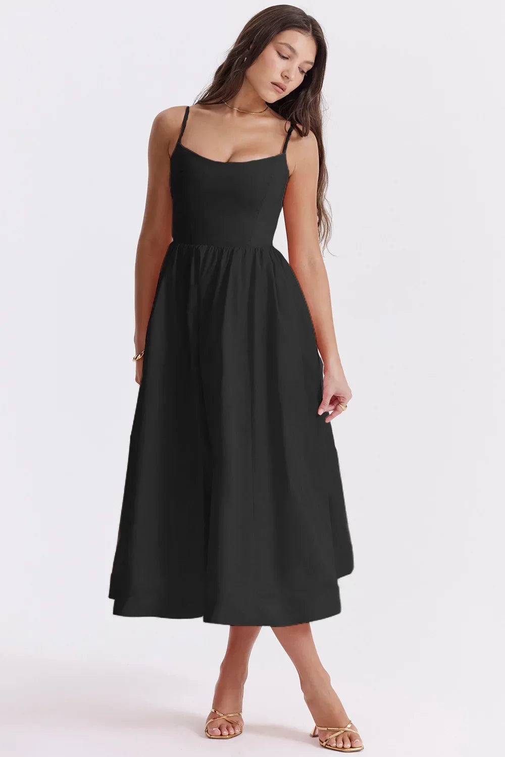Chic Elegant Party Dresses for Women Solid Spaghetti Strap Sleeveless Long Dress Holiday Beach Sundress Robe Femme Été