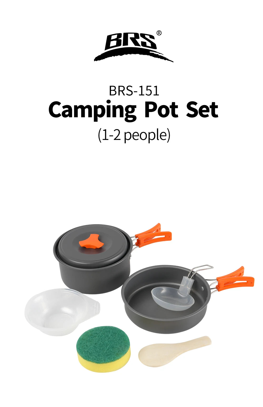 BRS 1set Camping Cookware Kit Outdoor Portable Aluminum Cooking Set Pots Dishes Bowler Kitchen Equipment Gear for Cooking Picnic