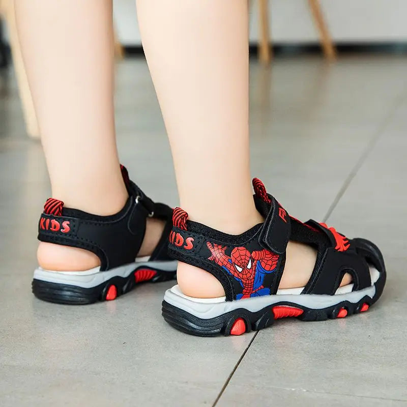 Children Sandals Male Summer Sandals Student Open Peep Toe Cartoon Beach Anti slip Soft Sole Black Blue Shoes Size 26-35