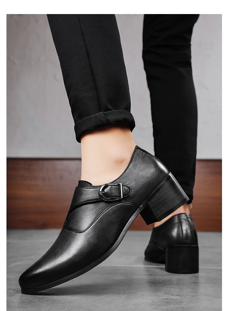 Stylish Men Formal High Heel Dress Shoes Trendy Style Male Business Officer Oxfords Fashionable Youth Party Evening Shoes