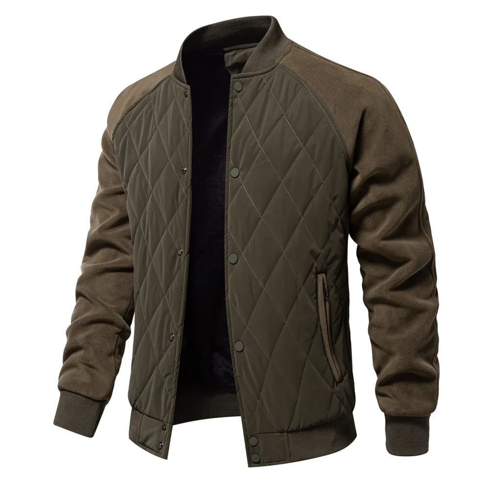 Men's Patchwork Thick Fleece Lined Baseball Bomber Jacket Winter Warm Outwear Jackets Coats for Men