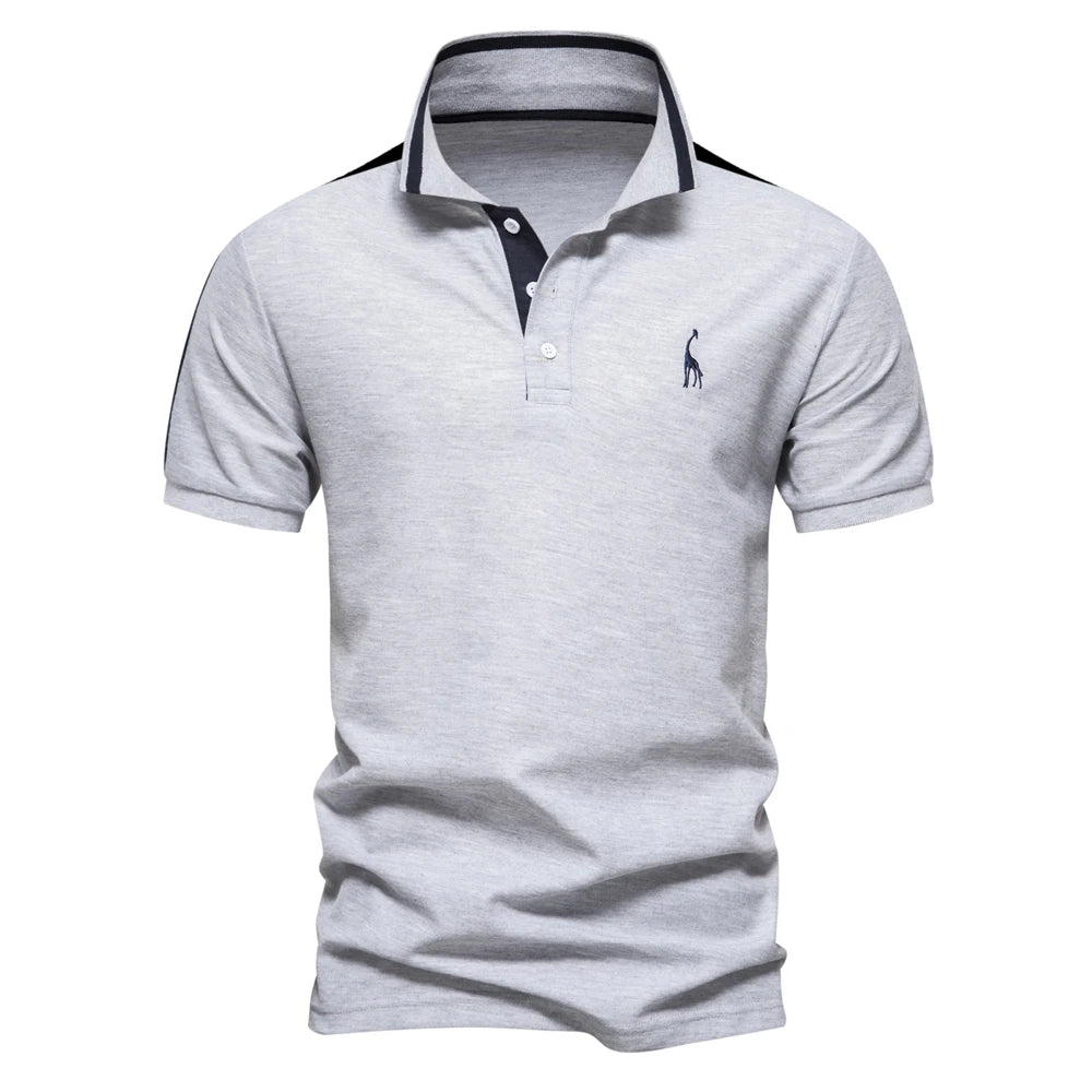 Men's Cotton Polos Giraffe Embroidery Short Sleeve Polo Shirts for Men High Quality Brand Design Polos Men Clothing