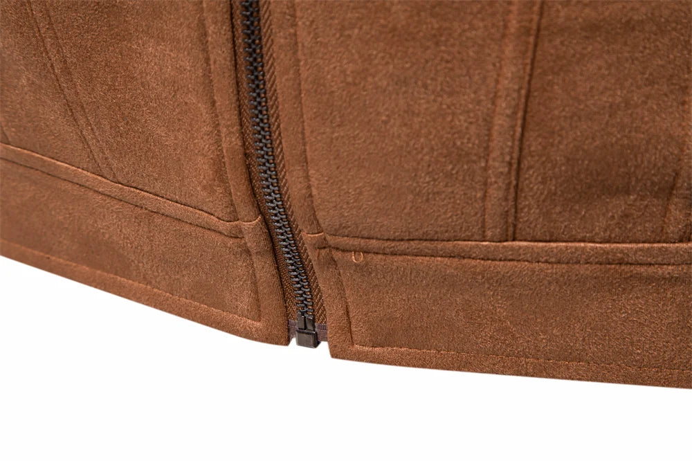 Men's Brown Suede Turn Down Collar Jacket Casual Business Faux Leather Trucker Jackets Coat For Men