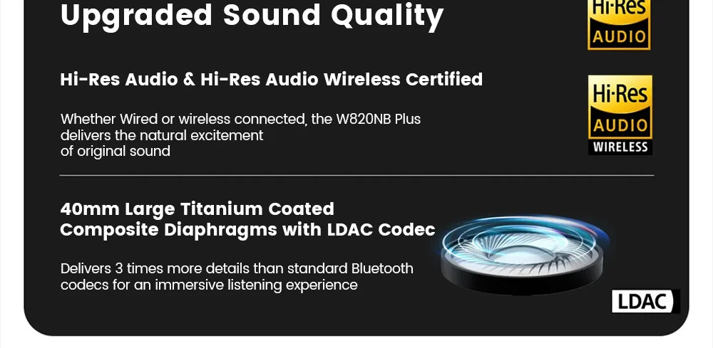 Edifier W820NB Plus Wireless Noise Cancelling Headphones 43dB ANC Hi-Res LDAC Codec 49hrs Playtime Over-Ear Bluetooth Headset