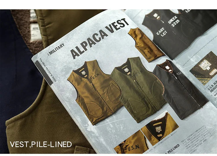 Winter New American Retro Thickened Velvet Naval N1 Deck Vest Men's Fashion 40% Cashmere Washed Casual Cargo Waistcoat