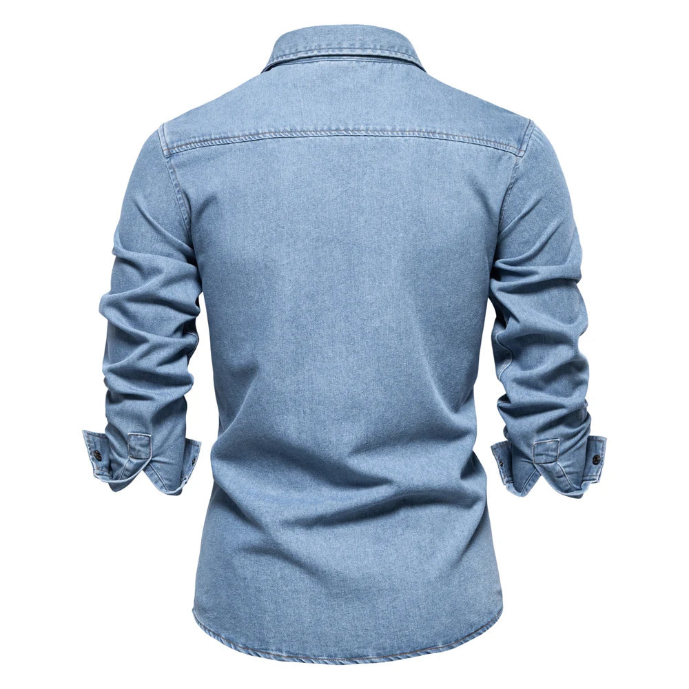 Men's 100% Cotton Denim Shirts Autumn Thickened High Quality Solid Colour Shirt With Button Casual Jeans Shirt For Men