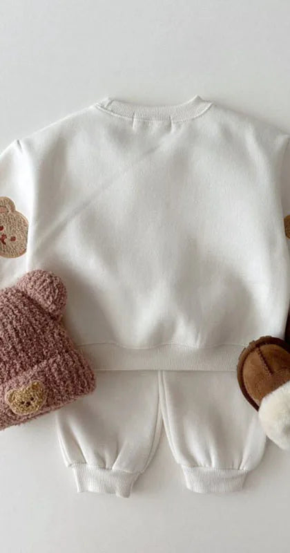New Kids Clothing Set Bear Embroidery Girls Boys Track Suit O Neck Hoodie And Pants 2PCS Clothes Suit 1-6Y Unisex