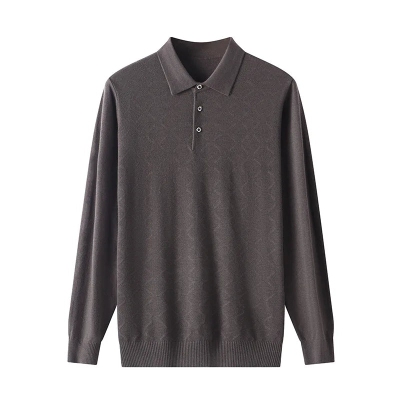 Men's High Quality Woollen Polo Shirt, Blend Fashionable Embroidered Long Sleeve Tee, Korean Style Casual Menswear