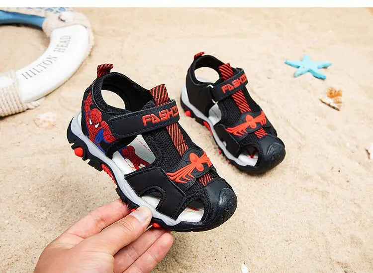 Children Sandals Male Summer Sandals Student Open Peep Toe Cartoon Beach Anti slip Soft Sole Black Blue Shoes Size 26-35