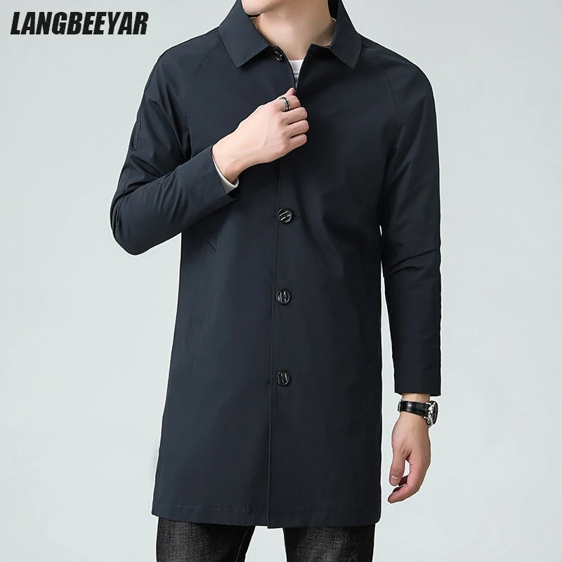 Men's Top Quality Brand Casual Fashion Long Trench Coat, Windbreaker Overcoat, and Male Slim Fit Jacket