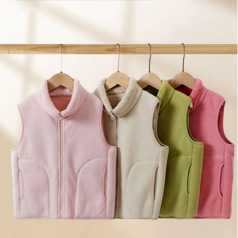 Boys' Winter Warm Vest Solid Colour Big Pocket Waistcoat Zipper Korean Kids Loose Sleeveless Jacket For Children 4-12T