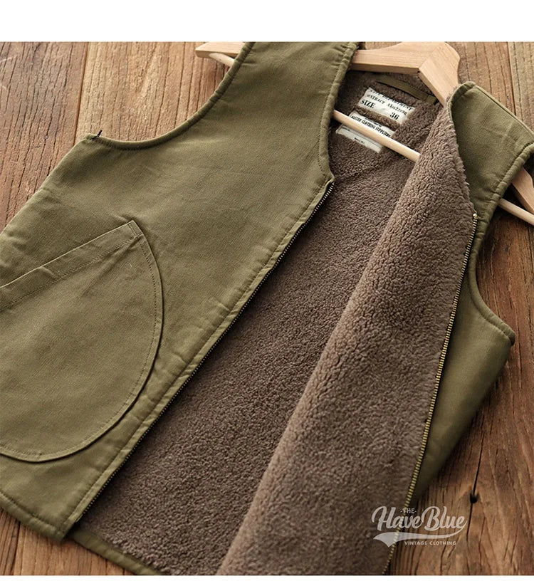 Winter New American Retro Thickened Velvet Naval N1 Deck Vest Men's Fashion 40% Cashmere Washed Casual Cargo Waistcoat