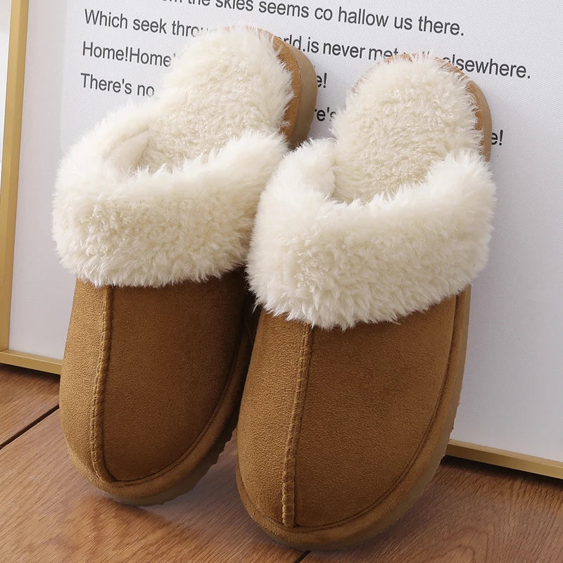 Unisex Winter Fur Slippers Home Suede Mules Short Plush Slippers For Indoor Warm Cosy Fuzzy Flats Slides For Men & Women