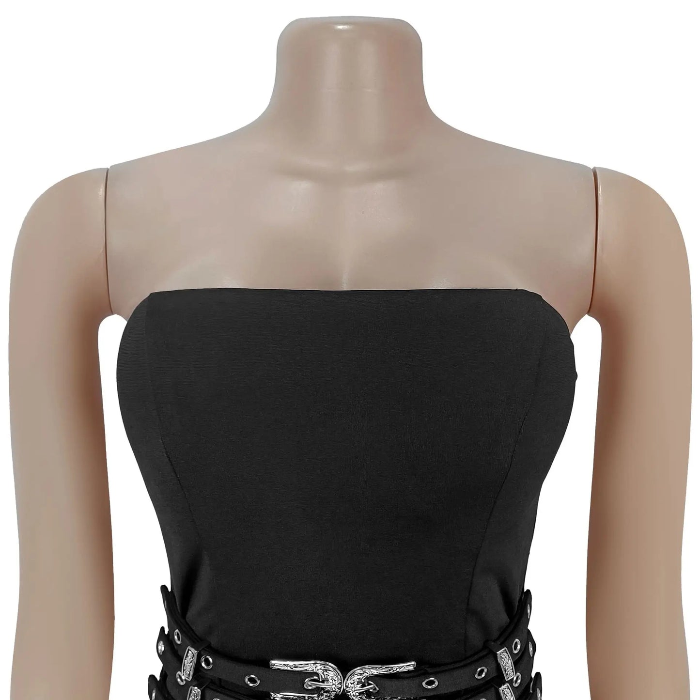 Women Sexy Strapless Buckle Belt Jumpsuits Casual Overalls Rompers