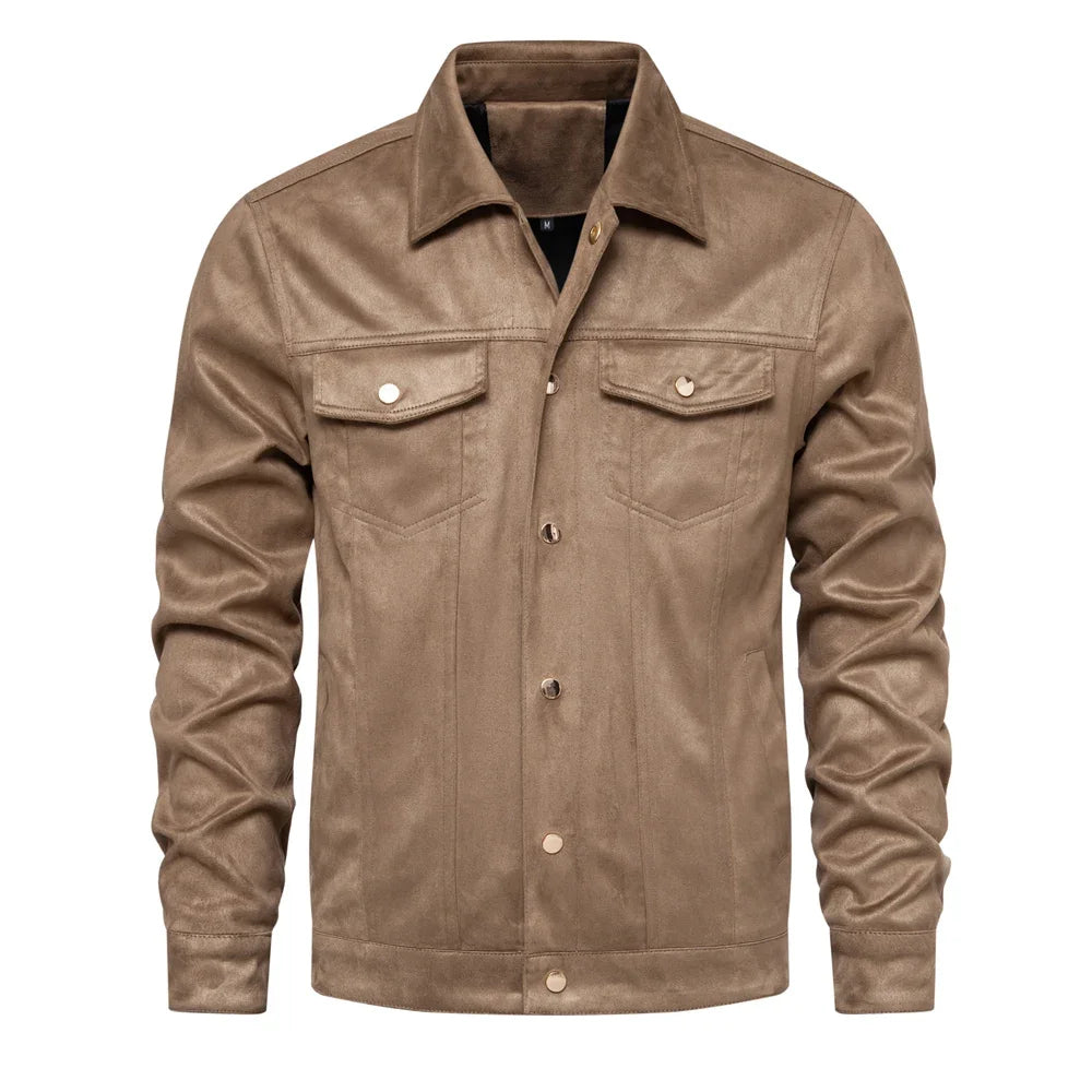 2023 Nieuwe herfst-winter suède leren jas herenmode luxe casual omslagkraag herenjas