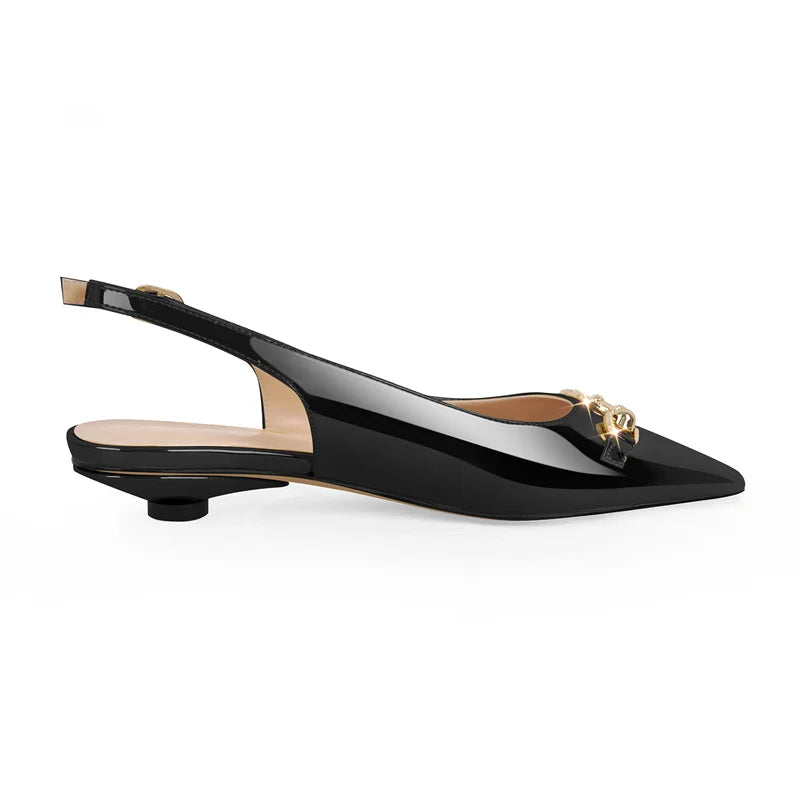Women Pointed Toe Slingback Sandals Big Size Patent Leather Ankle Strap Party Dress Shoes
