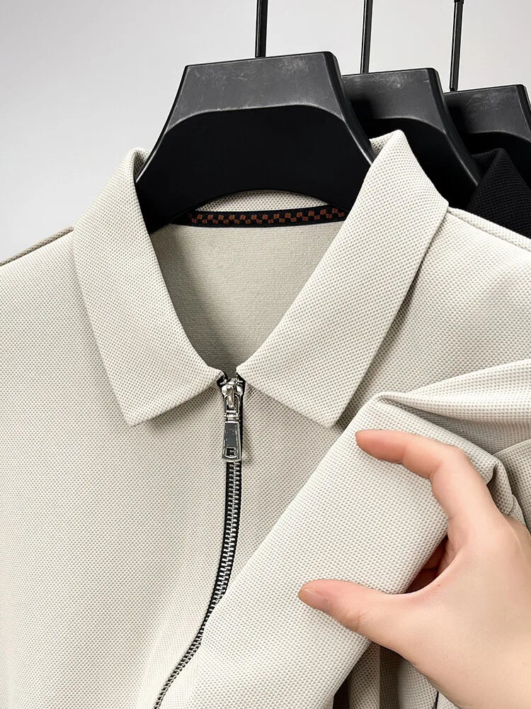 Men's Solid Colour Business Casual Autumn and Winter Jacket, Suitable For Daily Commuting, Stretchy Knitted Zip-Up Male Cardigan