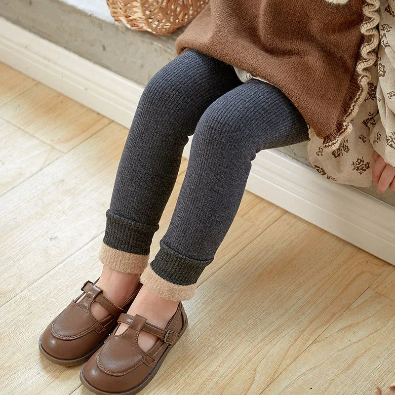 New Autumn Kids Leggings Infant Girls Solid Colour Pit Strip Render Pants Toddler Fleece Padded Warm Trousers 1-3Y Girls