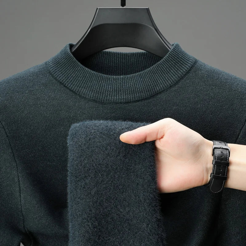 Men's Daily Warm Sweater, Fleece-Lined Vintage Half Turtleneck Pullover Male Sweater Size M-4XL