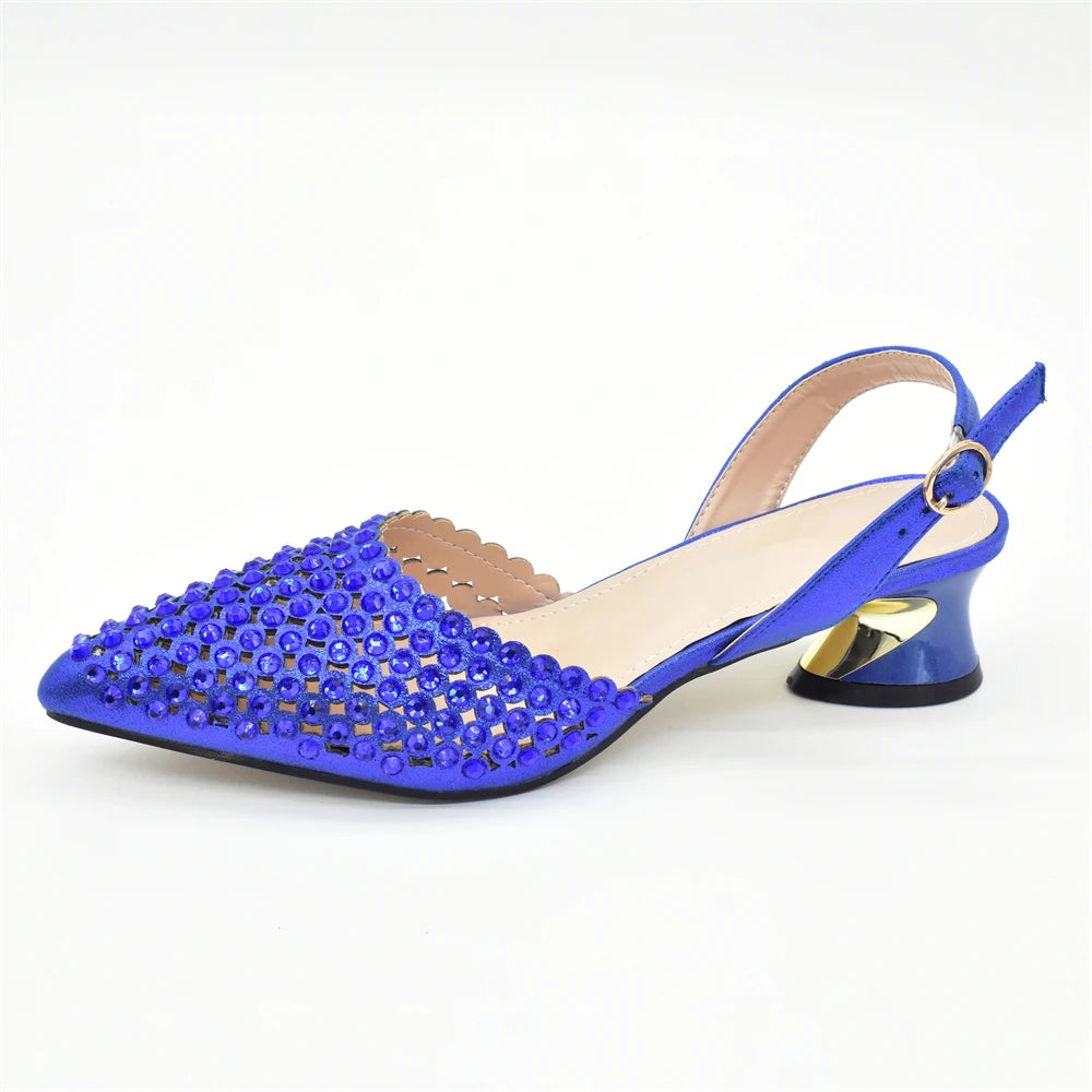 Italian Shoes with Matching Bags Set Rhinestone-Decorated with Medium Heels for African Ladies' Party Pumps