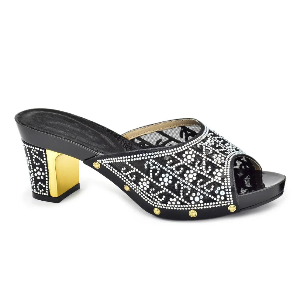 Women's Dress Shoes Open Toe Slip on Wedding Shoes Decorated with Rhinestone Pumps Women Shoes High Heels Pumps