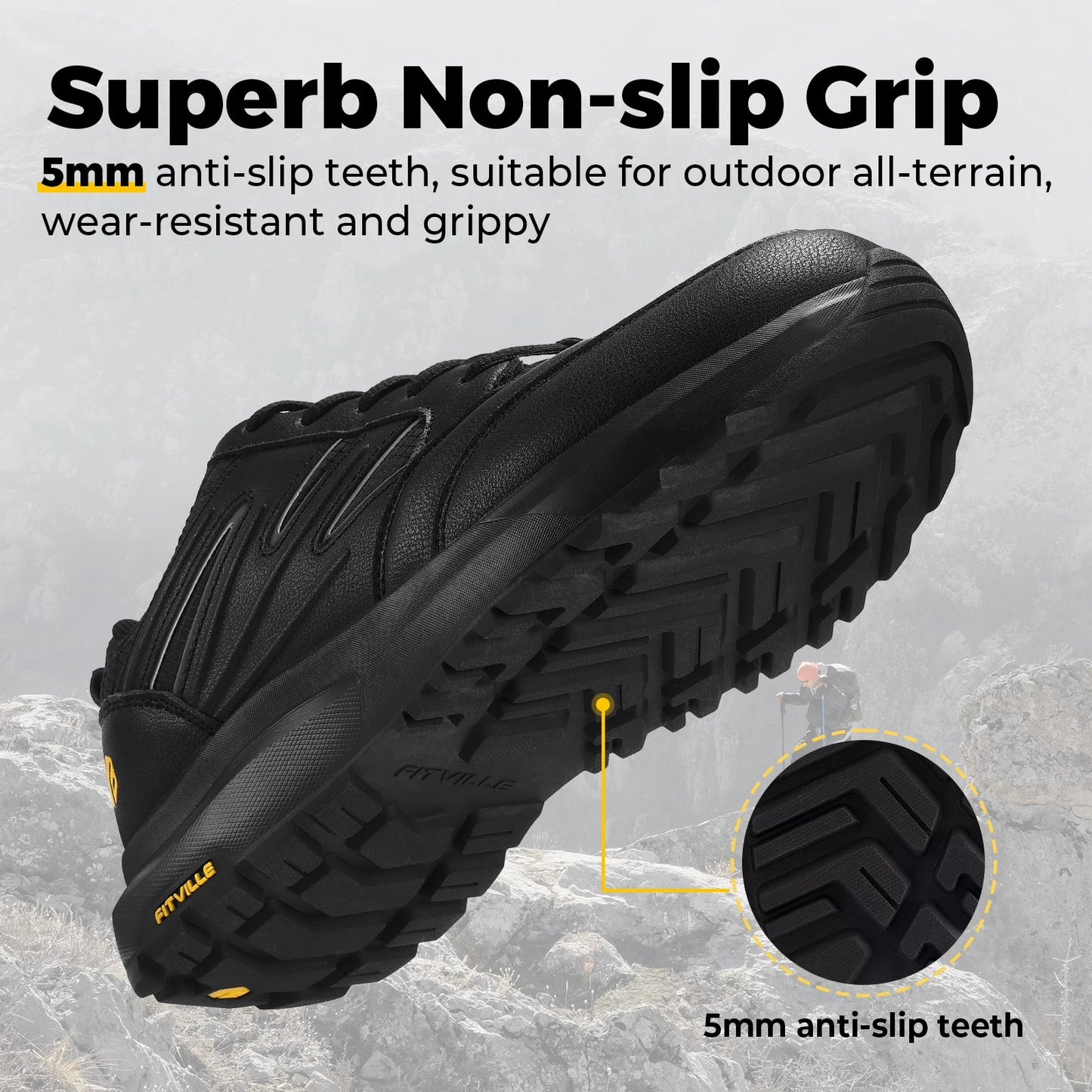 Men's Wide Hiking Shoes Water Repellent Lightweight Outdoor Climbing Shoes Trekking Trails Sneakers for Arch Support