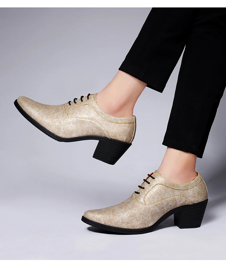 European Style Men Retro Height Heel Formal Dress Oxfords Shoes Purple Gold Male Wedding Party Evening Dressing Shoes